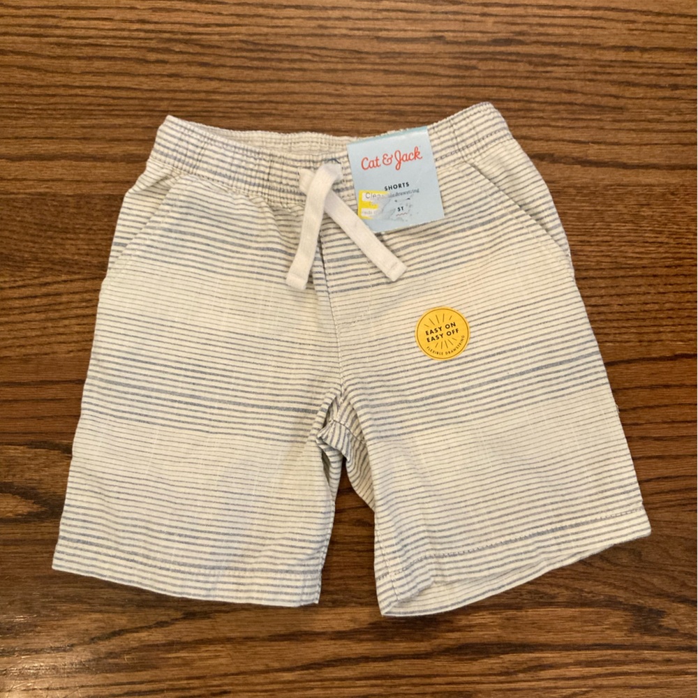 NWT Cat & Jack boys shorts size 5T blue white stripes drawstring waist